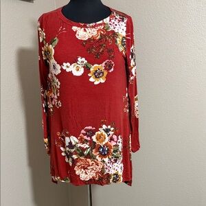 Floral Long Sleeve Red Top